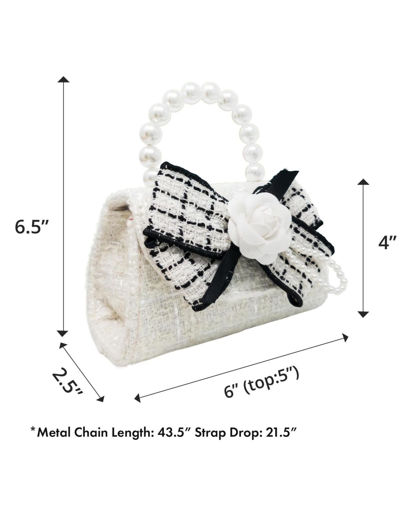 Детская сумка Puttisu Coco Ribbon Kids Tweed Handbag with Pearl Handle, цвет: Слоновая кость жемчужный — фото 4