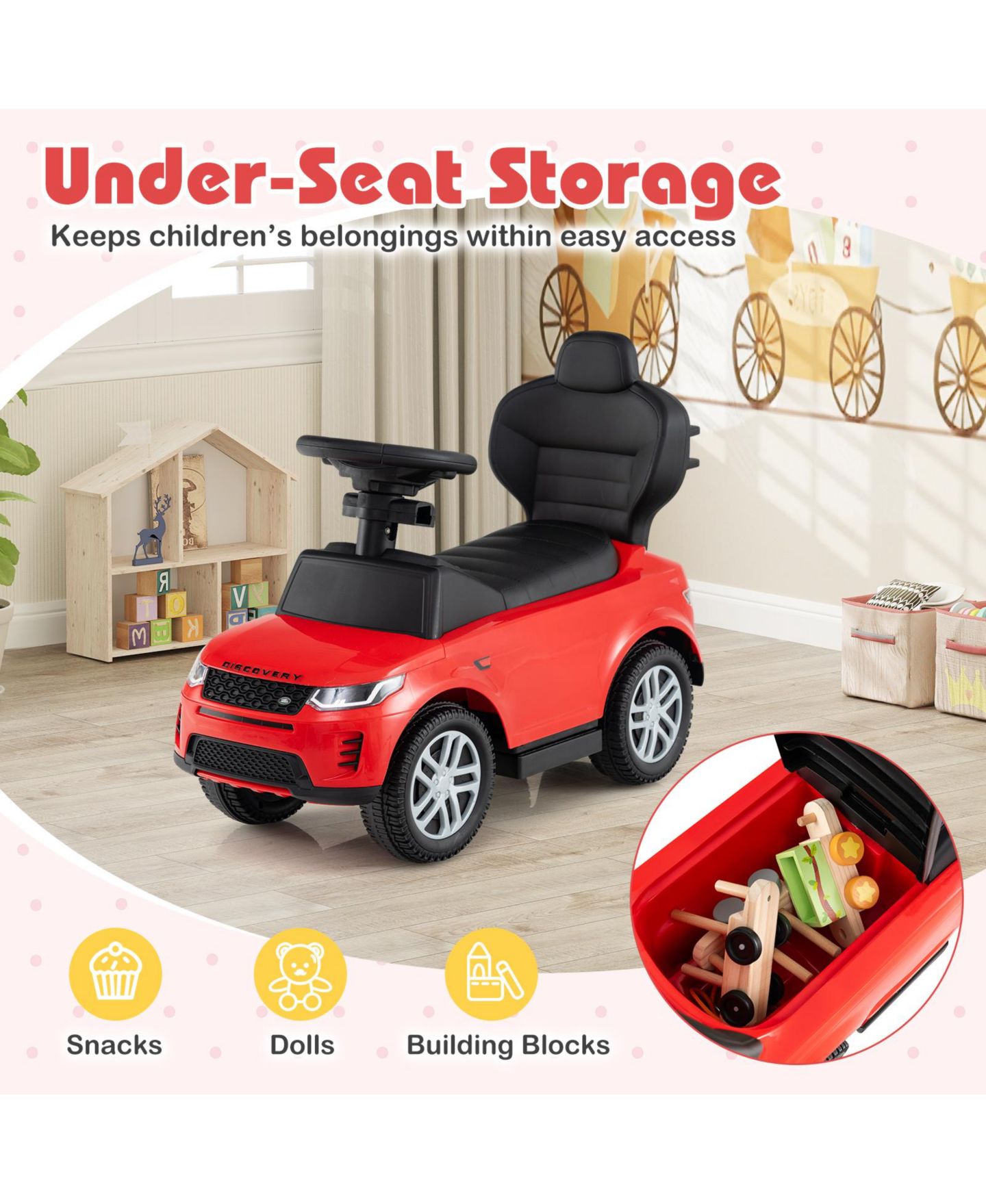 Детская игрушка Mecale 3-in-1 Toddler Push Car with Removable Handle and Guardrail, 55 lb Capacity, Ages 18-36 Months, цвет: Красный — фото 3