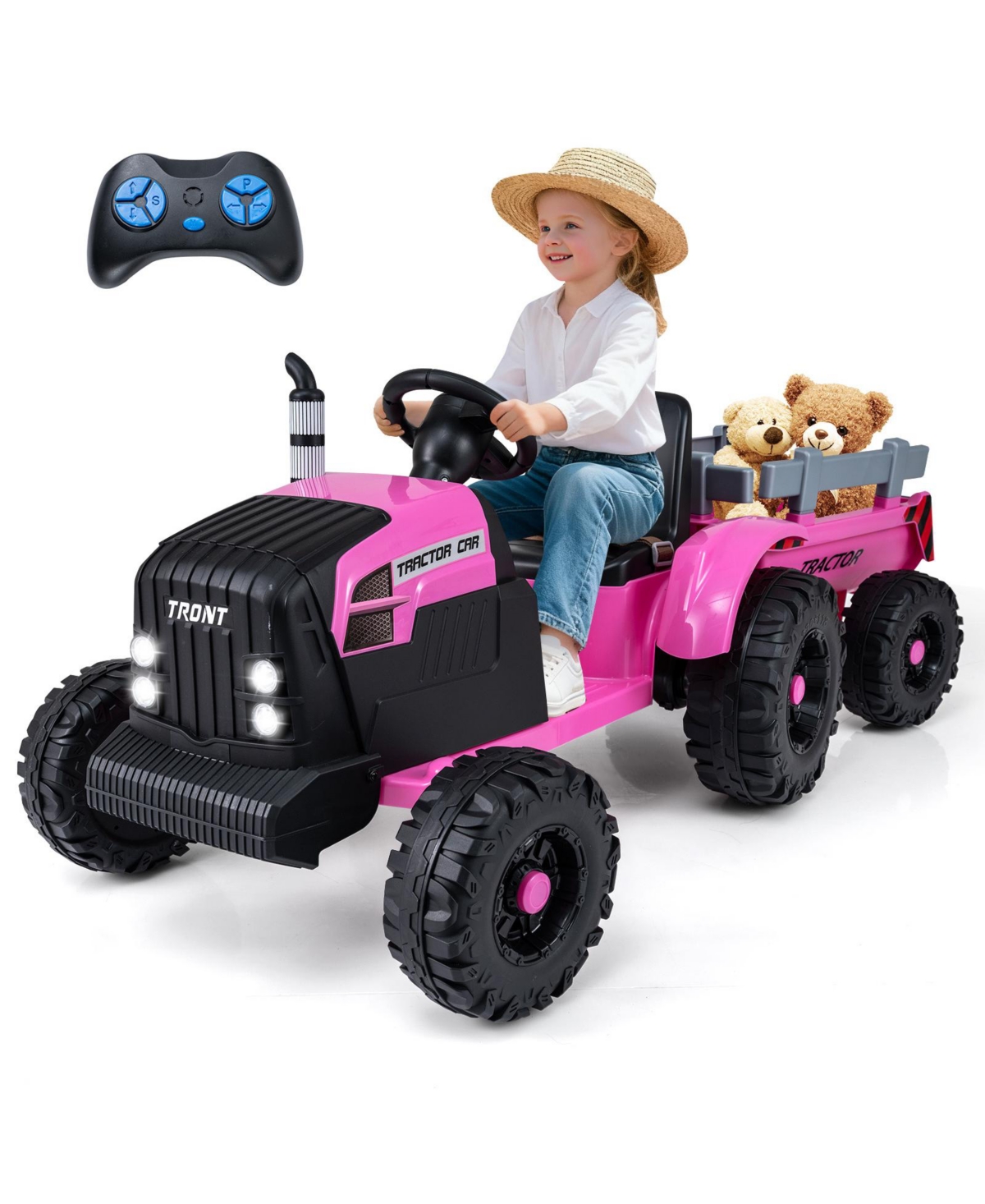 Mecale 24V Kids Ride-On Tractor with Trailer and Remote Control, Age 3-8