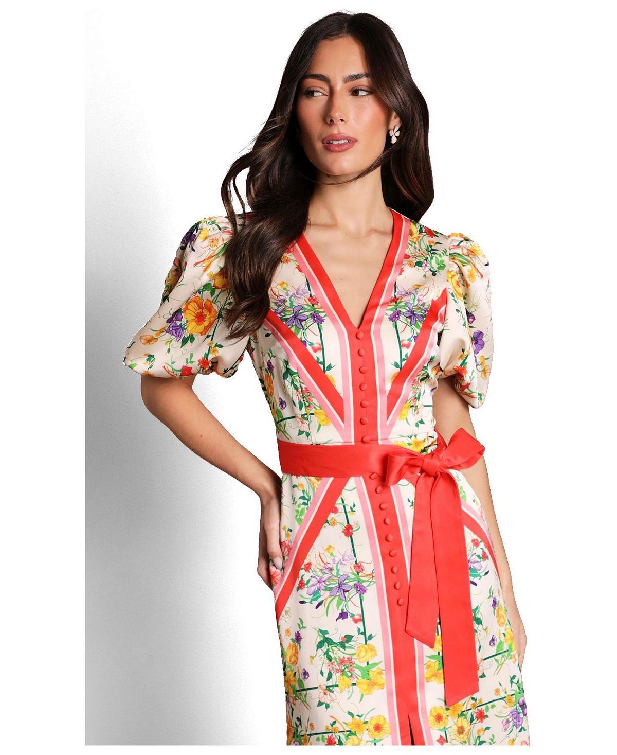 Coast Women's Satin Scarf Print V-Neck Midi Dress view 2 — MAYCSS fashion products