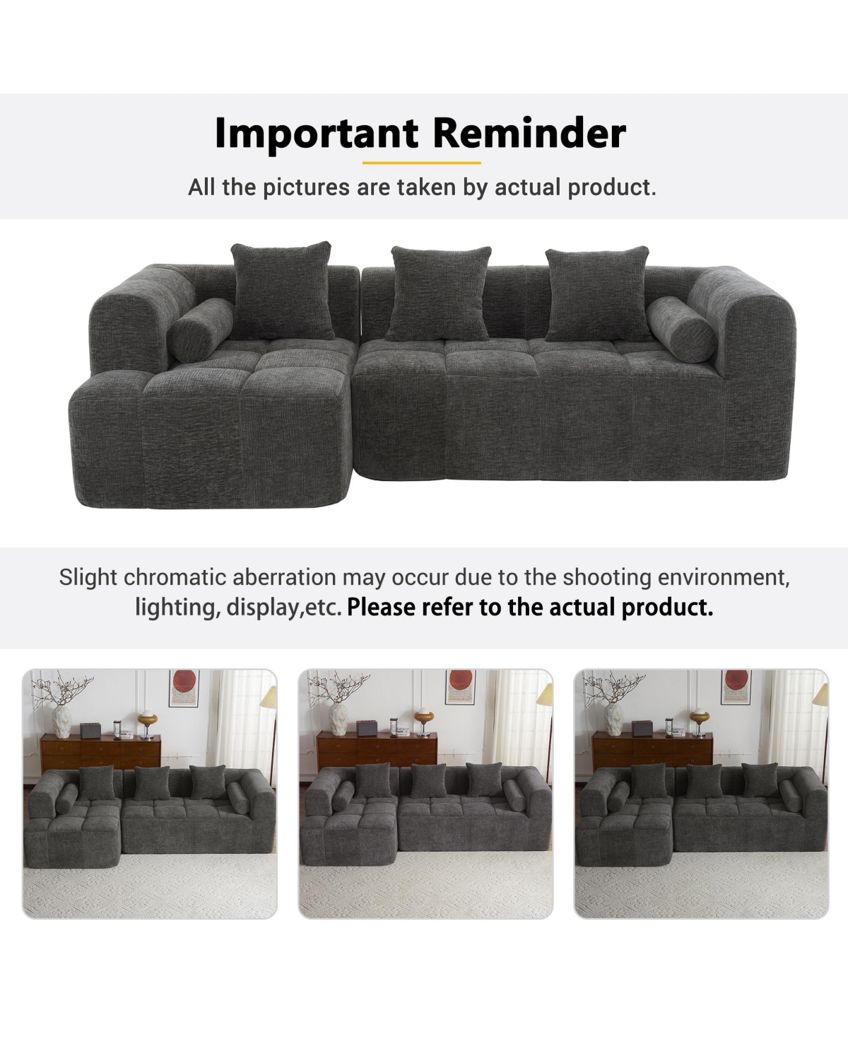 Clihome Combined Sofa Sectional Sofa with Deep Seating and Side Pockets