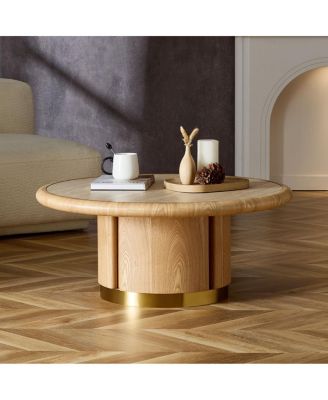   35.43'' Round Sintered Stone Coffee Table with Brushed Stainless Steel Base
