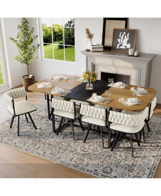 9-Piece Square Dining Table Set with 8 Velvet Chairs