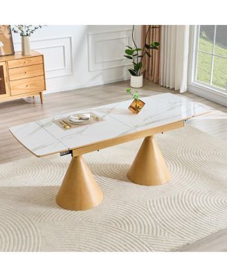 Extendable Stone-Top Dining Table with Tapered Metal Legs