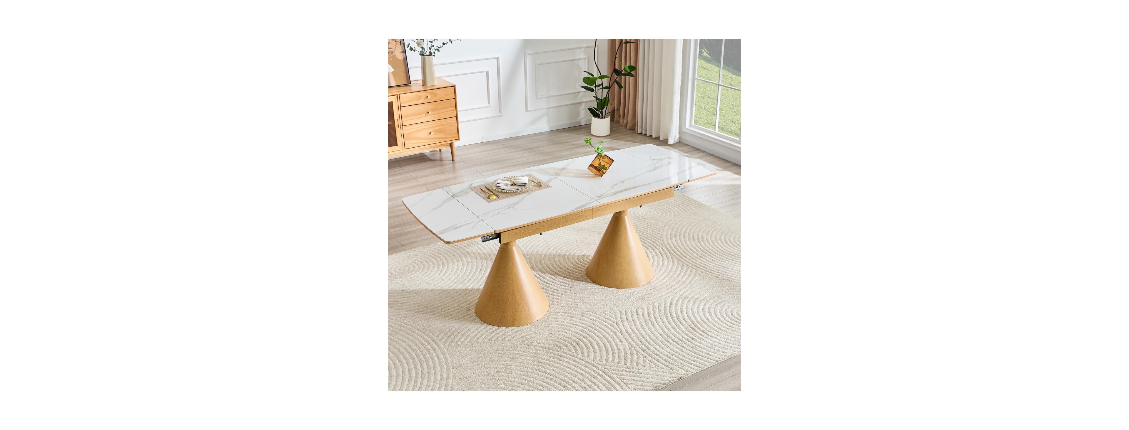 Streamdale Furniture Extendable Stone-Top Dining Table with Tapered Metal Legs