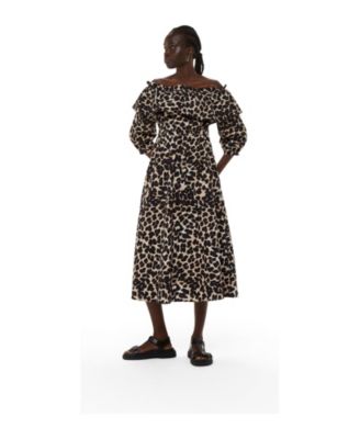 Women's Leopard Spot Bardot Midi Dress