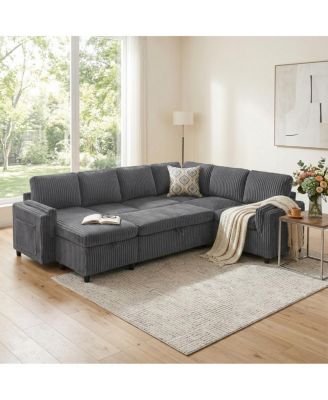  111'' U-Shaped Convertible Sectional Sofa Bed with Storage and USB