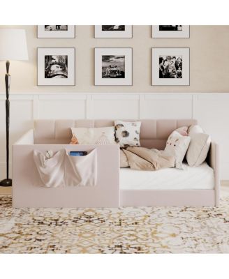 Velvet Upholstered Daybed with Side Storage Pockets