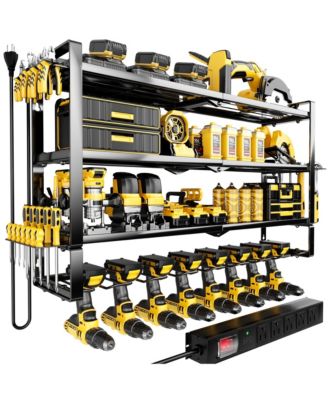Power Tool Organizer Wall Mount Charging Station Metal Rack Drill Holder Shelf