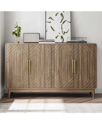 55.12" Sideboard Buffet Cabinet with Storage, Carved 4-Door Accent Cabinet with Adjustable Shelves for Living Room, Kitchen and Entryway