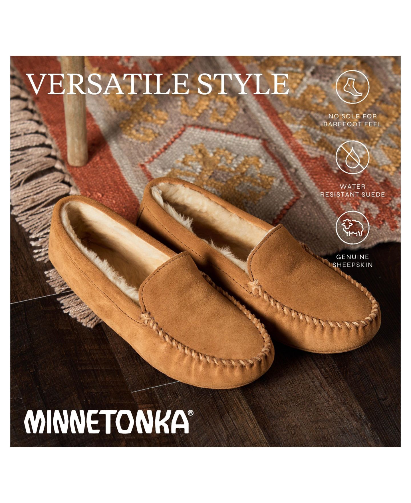 Мужские тапочки Minnetonka Suede Sheepskin Soft Leather Sole Slippers, цвет: Рыжевато-коричневый — фото 4