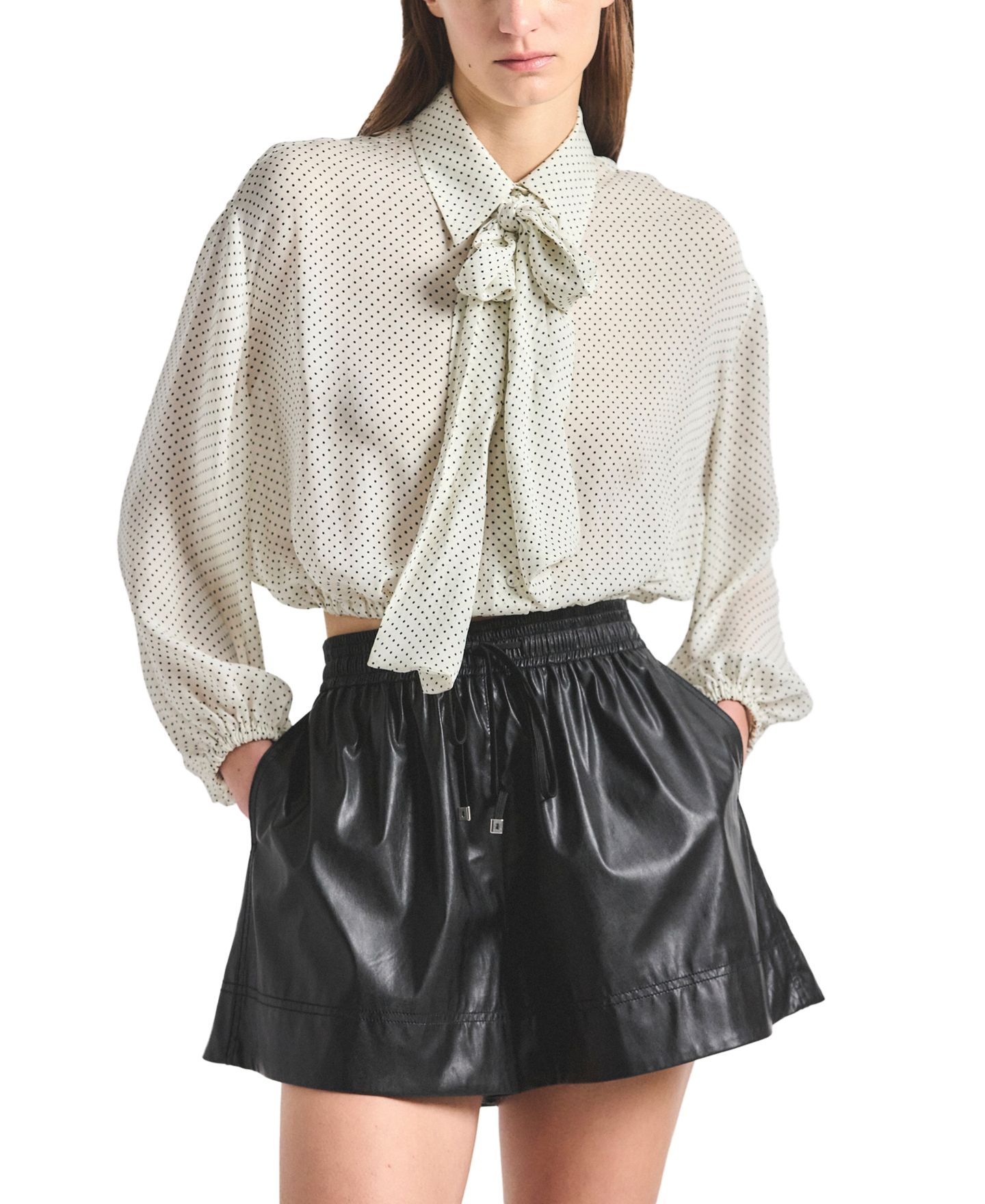 Женская блузка Derek Lam 10 Crosby Emily Baby Dot Print Georgette Tie-Neck, цвет: Зефирный — фото 2