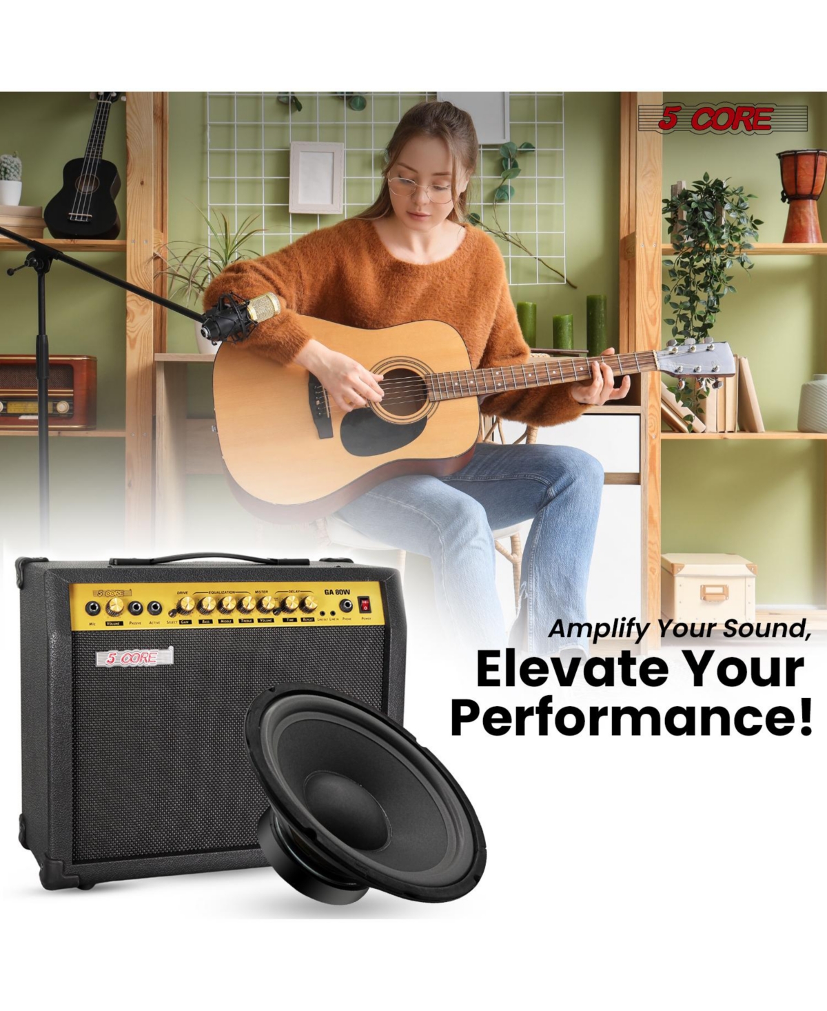 5 Core 10 Inch Guitar Speaker Replacement 600W 8 Ohm Low Distortion for Electric Guitar Amp Cabinet