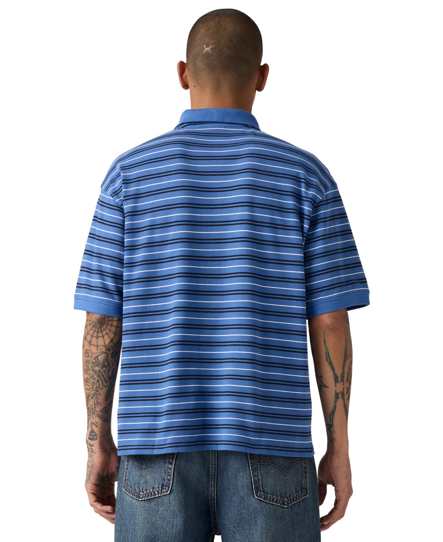 Мужское поло Levi's Striped Pattern Boxy Polo Shirt, цвет: Delft — фото 3