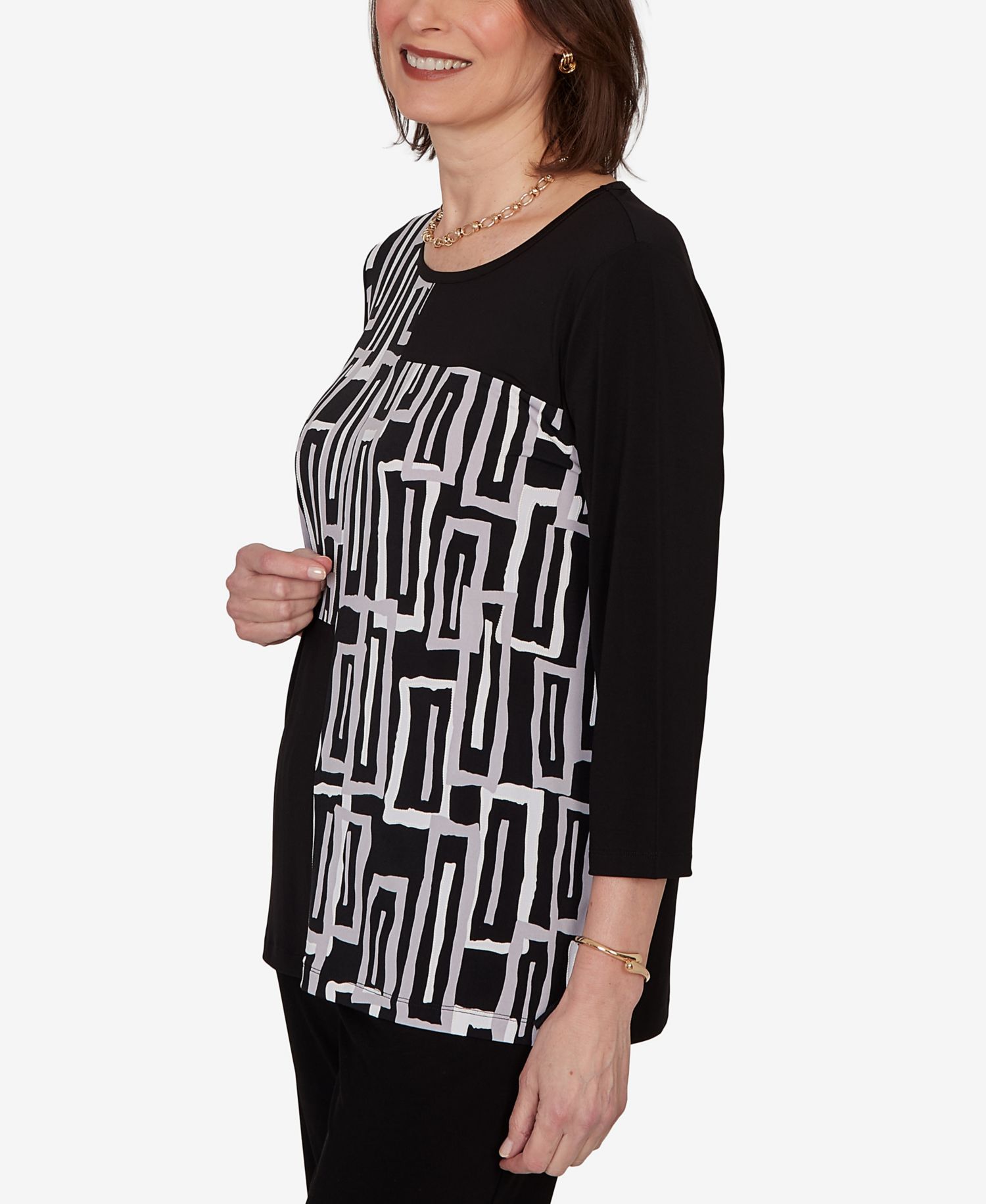 Petite Spliced Geometric Print Top
