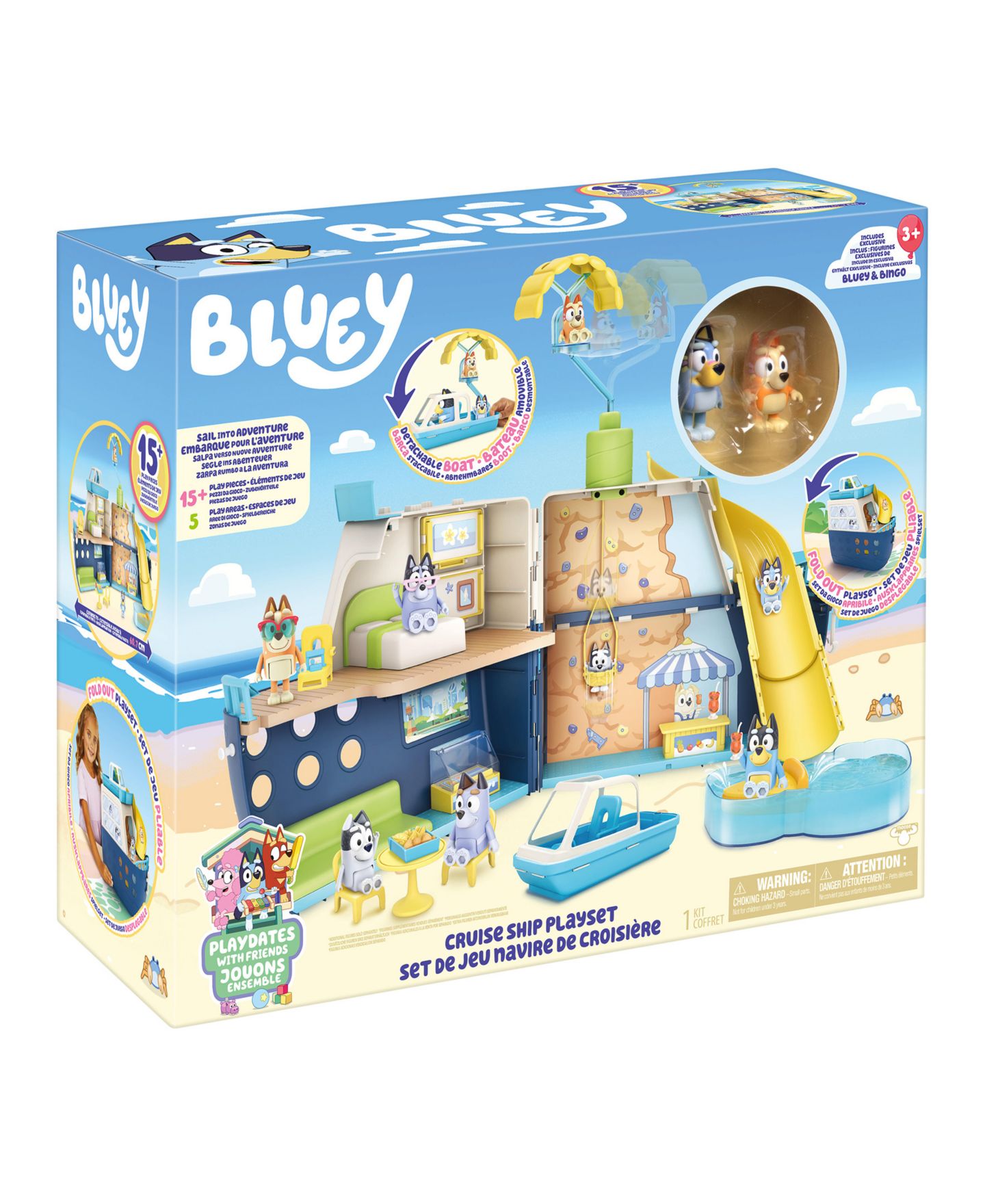 Детский игровой набор Bluey Cruise Ship 6-Play-Area 13-Piece Playset, Ages 3+ — фото 10