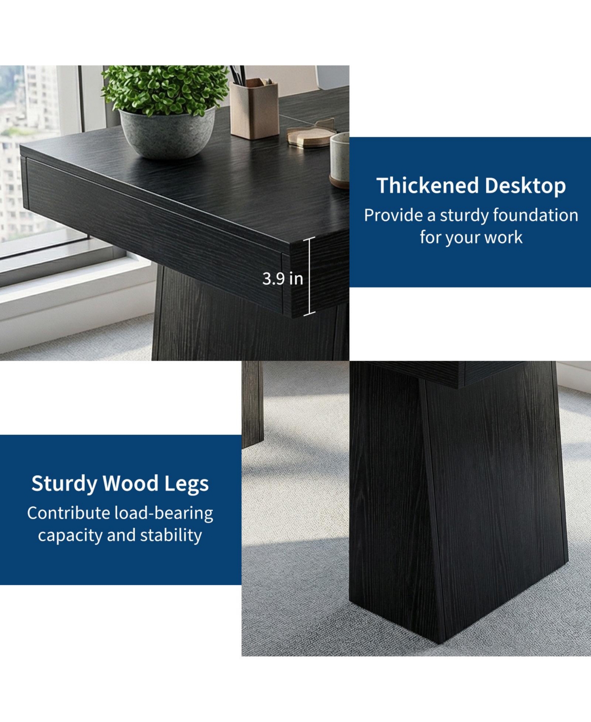 homfan Mid-Century Executive Desk – Double Trapezoid Base, Wood Computer Desk for Home Office or Conference