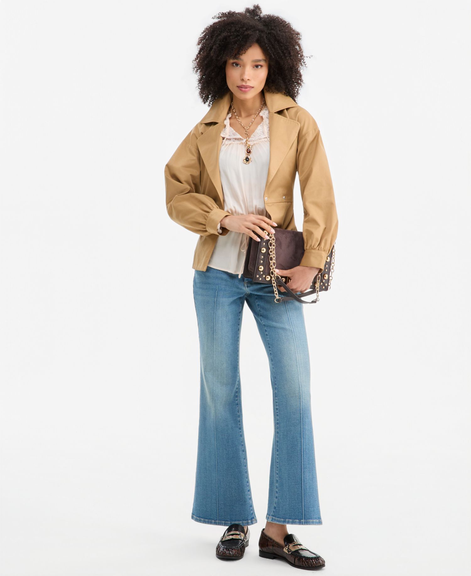 Women's Belted Khaki Trench Double-Breasted Jacket