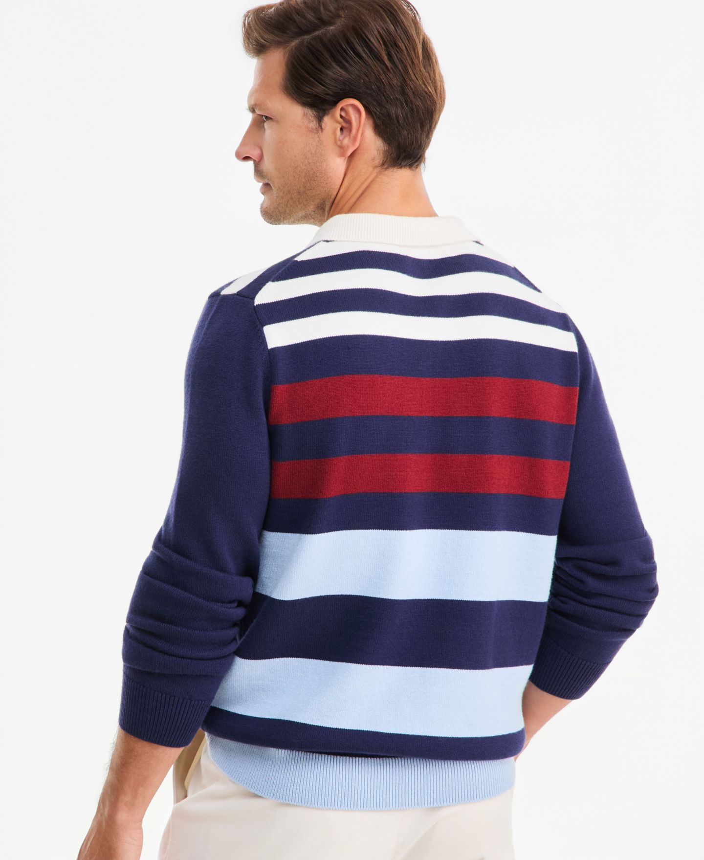 Мужской свитер Club Room Long-Sleeve Striped Polo Sweater, цвет: Тёмно-синий — фото 2