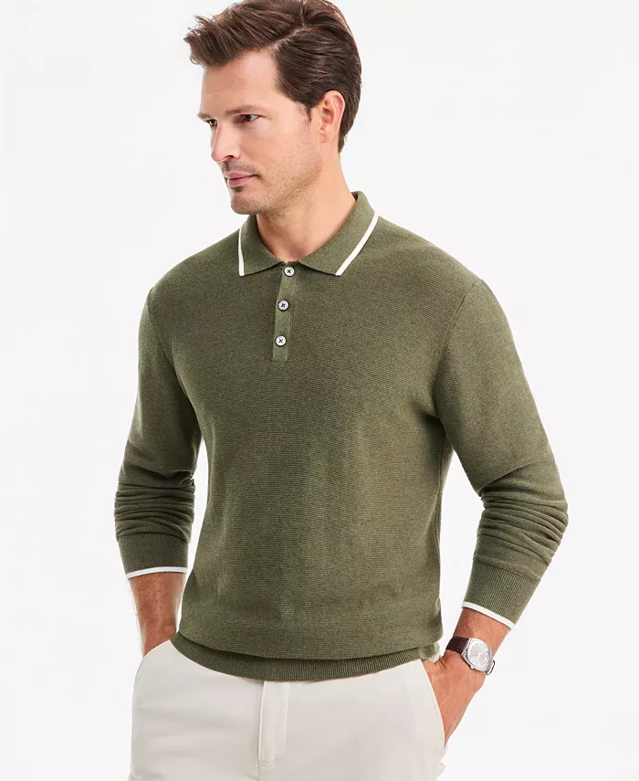Men's Tipped Long-Sleeve Polo Sweater, Macy's Exclusive