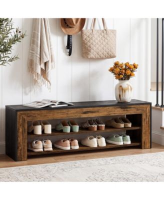 63" Entryway Shoe Bench, 2-Tier Farmhouse Shoe Storage Bench for Hallway, Mudroom, Bedroom, Living Room