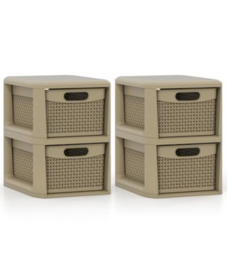2-Drawer Storage Cabinet with Wicker Patterns, Handles for Bedroom, Bathroom