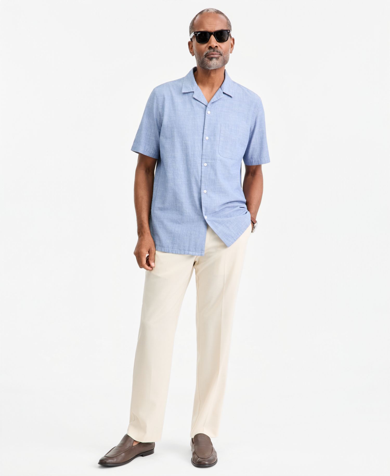Men's Cotton Chambray Short-Sleeve Camp Shirt