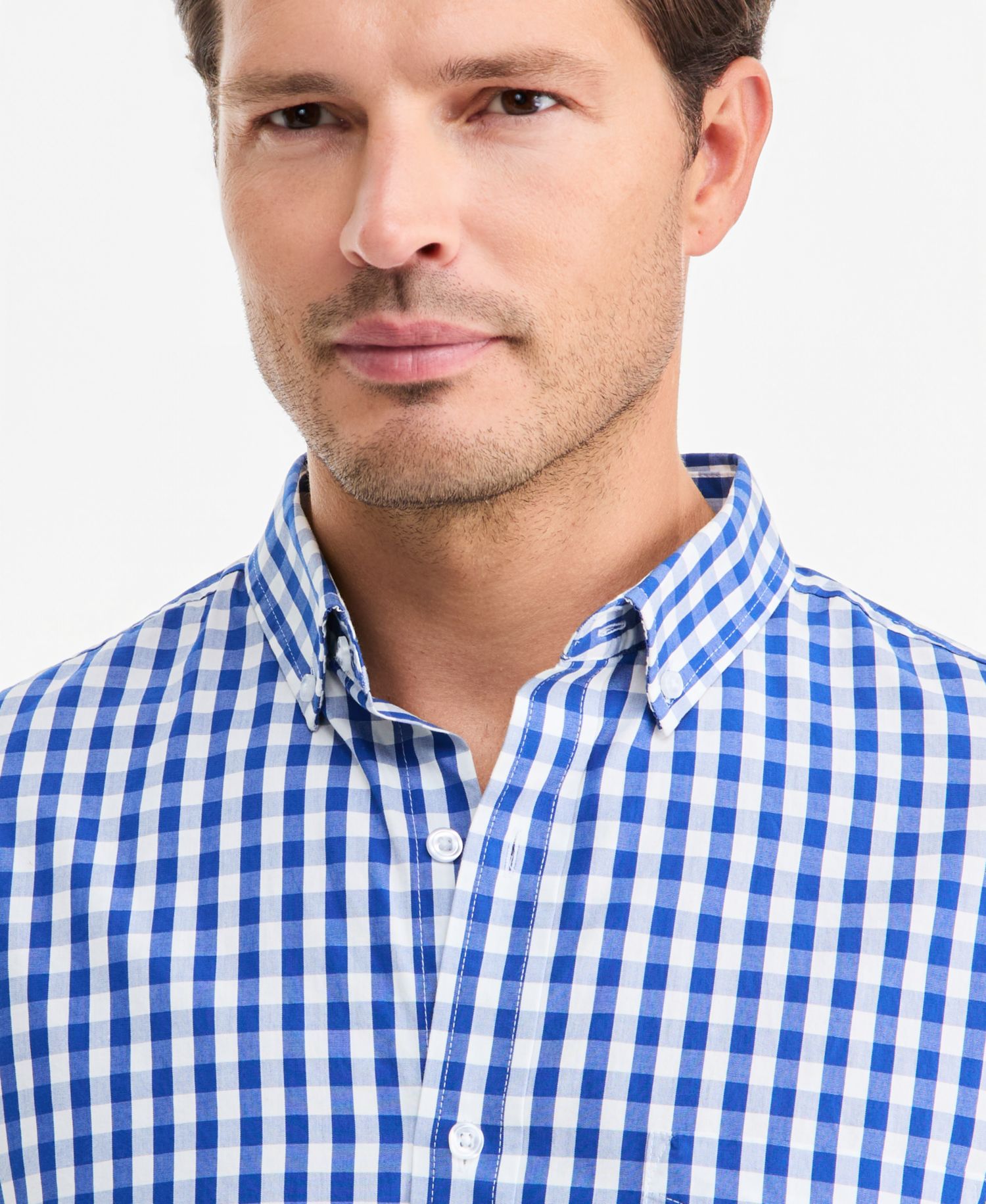 Men's Long-Sleeve Gingham Cotton Poplin Shirt