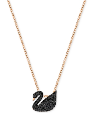 image of Swarovski Rose Gold-Tone Crystal Pave Black Swan 14-7/8