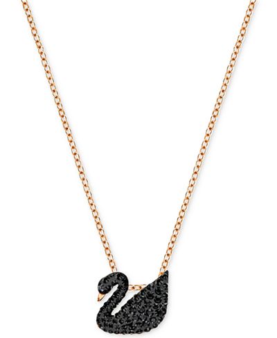 Swarovski Rose Gold-Tone Crystal Pavé Black Swan Pendant Necklace
