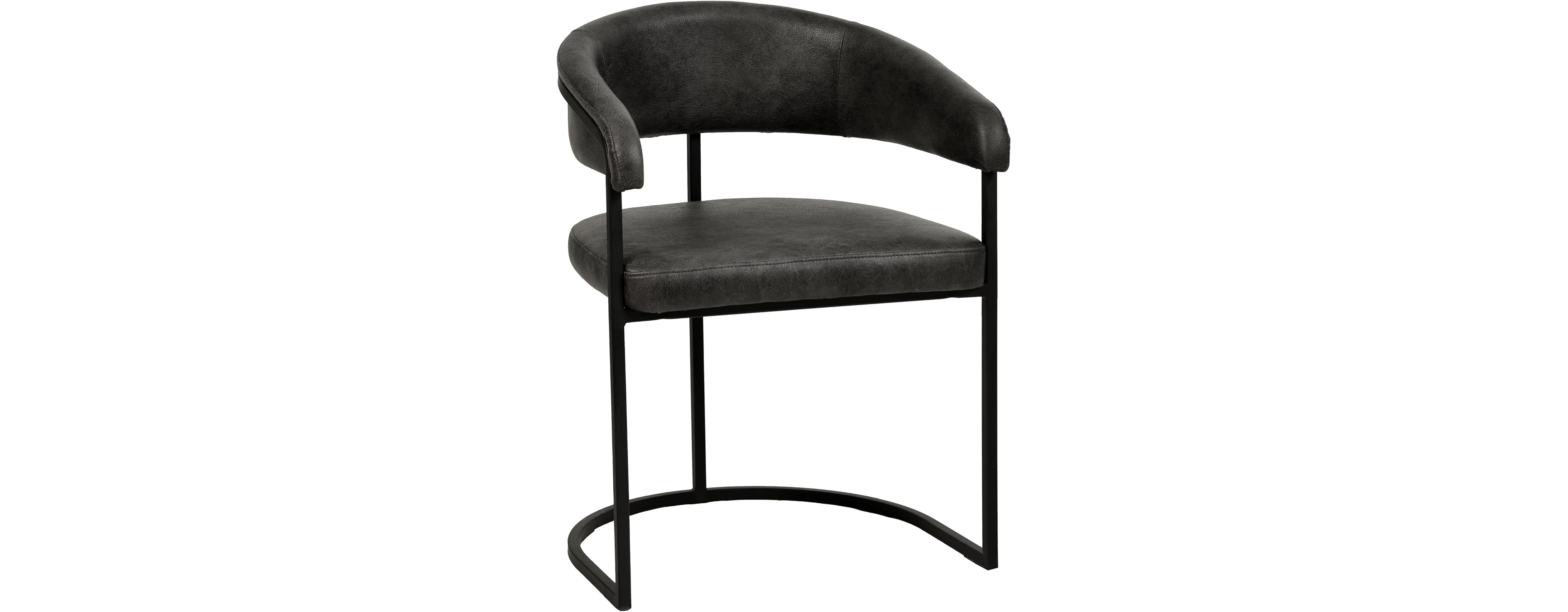 LeisureMod Leather Dining Chair - Upholstered Kitchen Accent with Curved Open-Back Design, Padded Seat, and Iron Frame