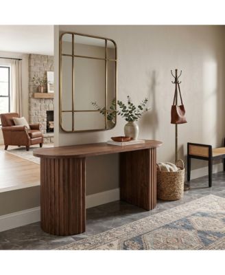 Half-Round Fluted Coffee Table, Modern Ribbed Side Support Center Table with Open Storage Compartment