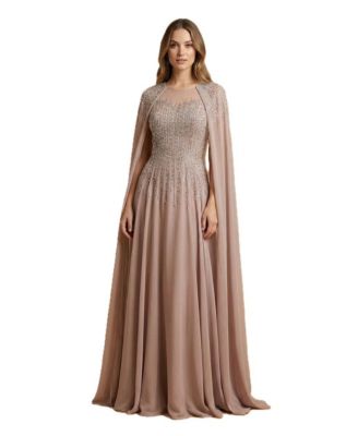 Women's Chiffon A-line Long Gown with Long Cape Sleeves
