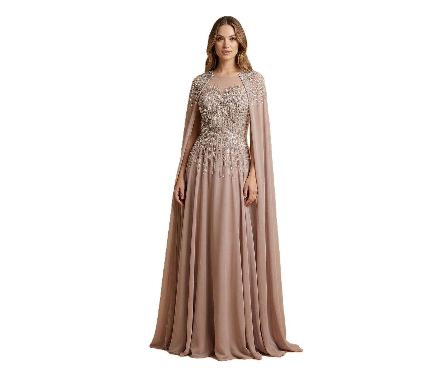 Женские платья Lara Chiffon A-line Long Gown with Long Cape Sleeves, цвет: Пыльный фиолетовый — фото 1
