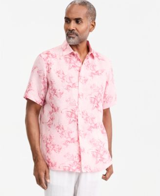 Men's Linen Floral-Print Short-Sleeve Shirt