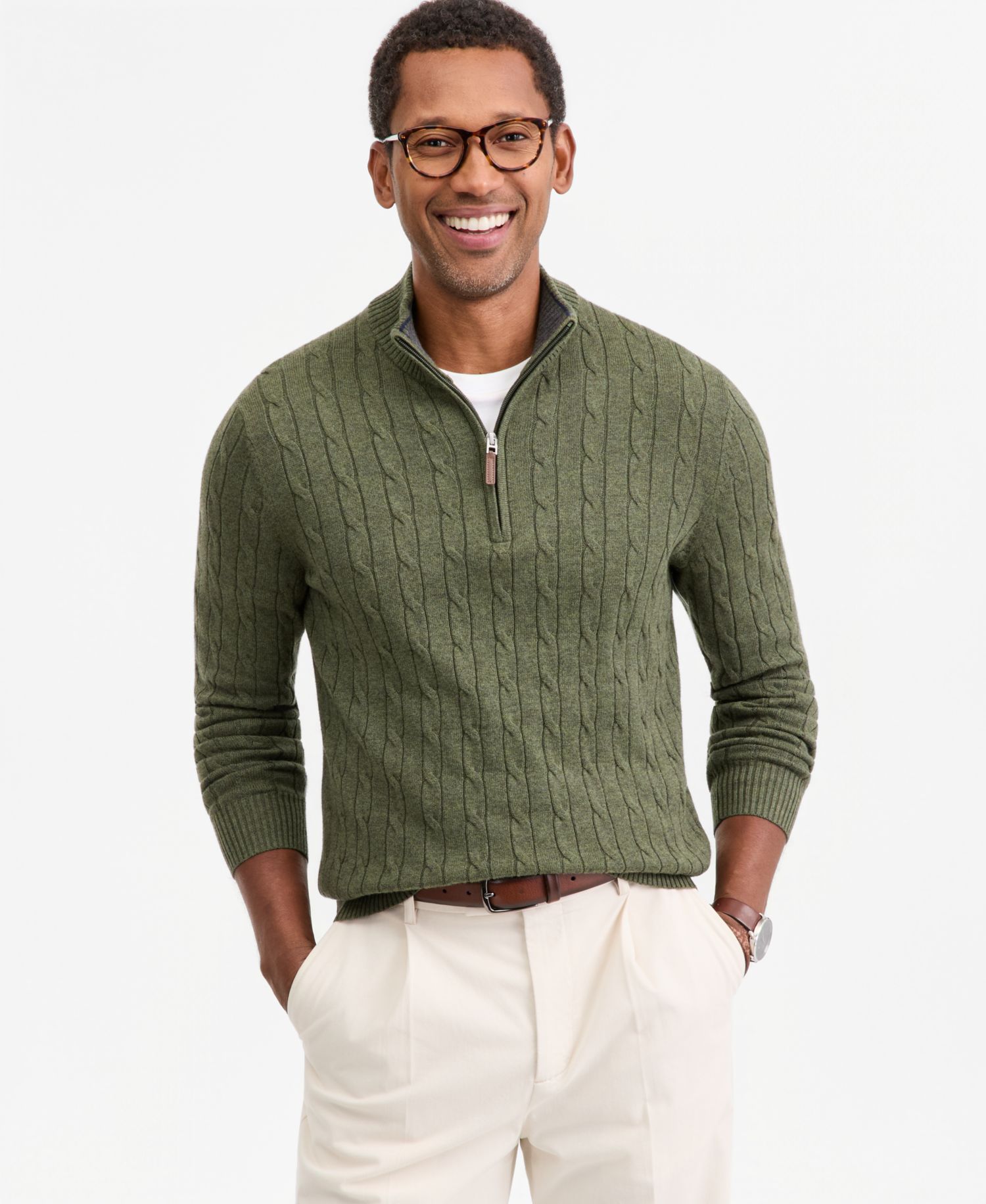 Men's Cable Knit Quarter-Zip Sweater