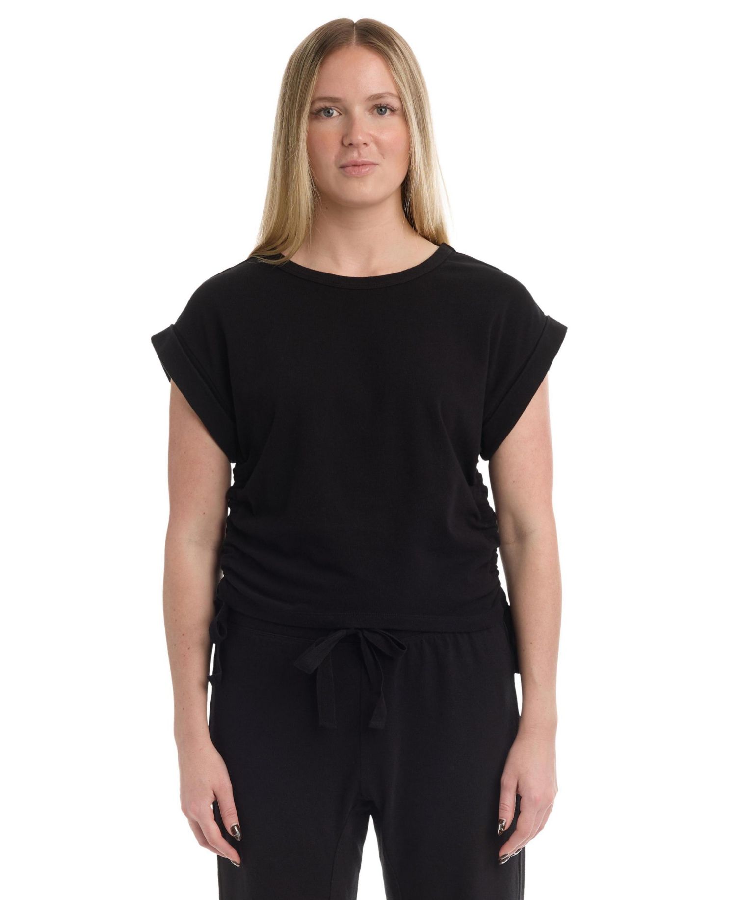Women's Round Neck Side Drawstrings Tee