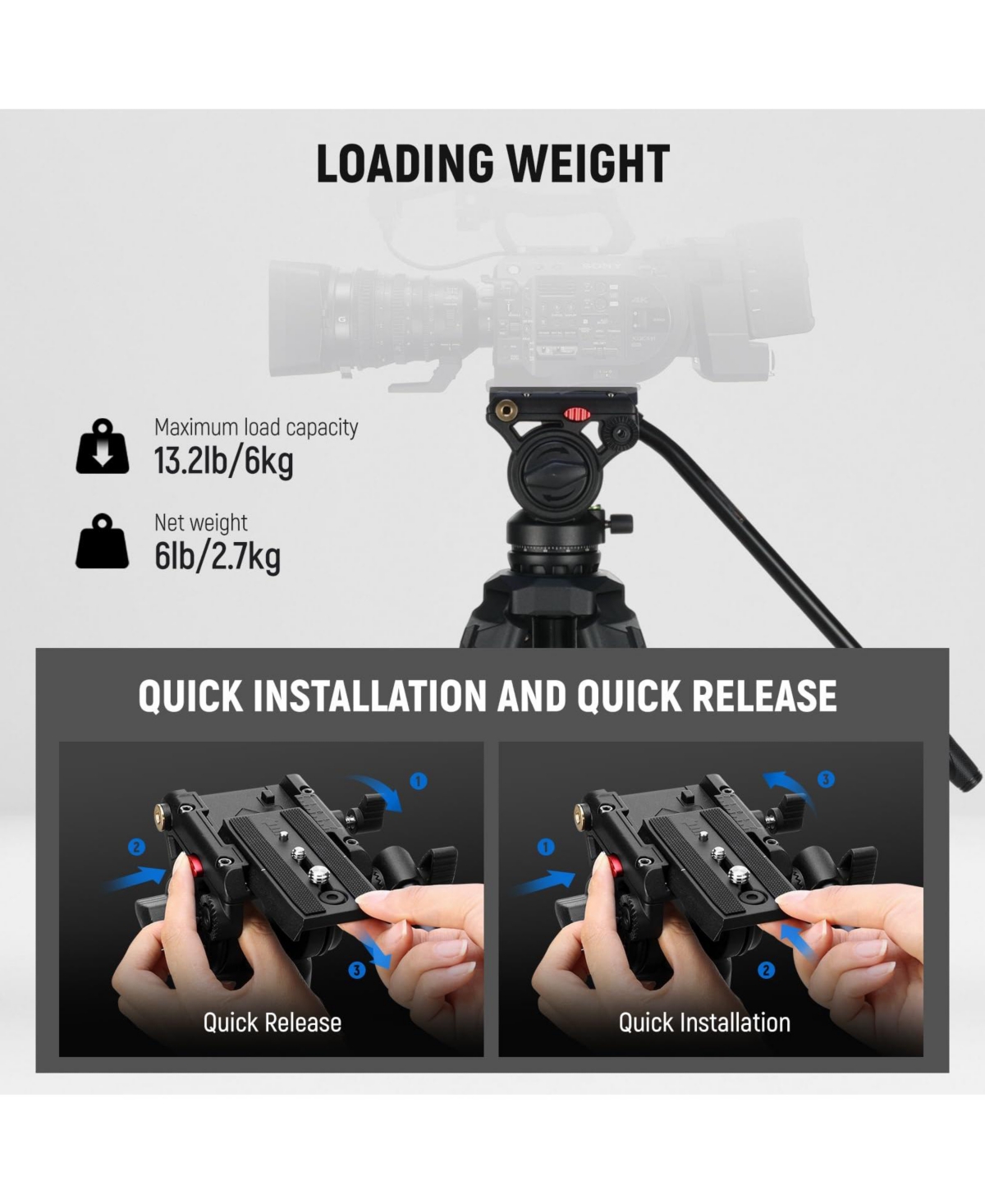 Neewer TP73 Camera Tripod with 13.2 lb for Dji Gimbals Manfrotto Qr Plates