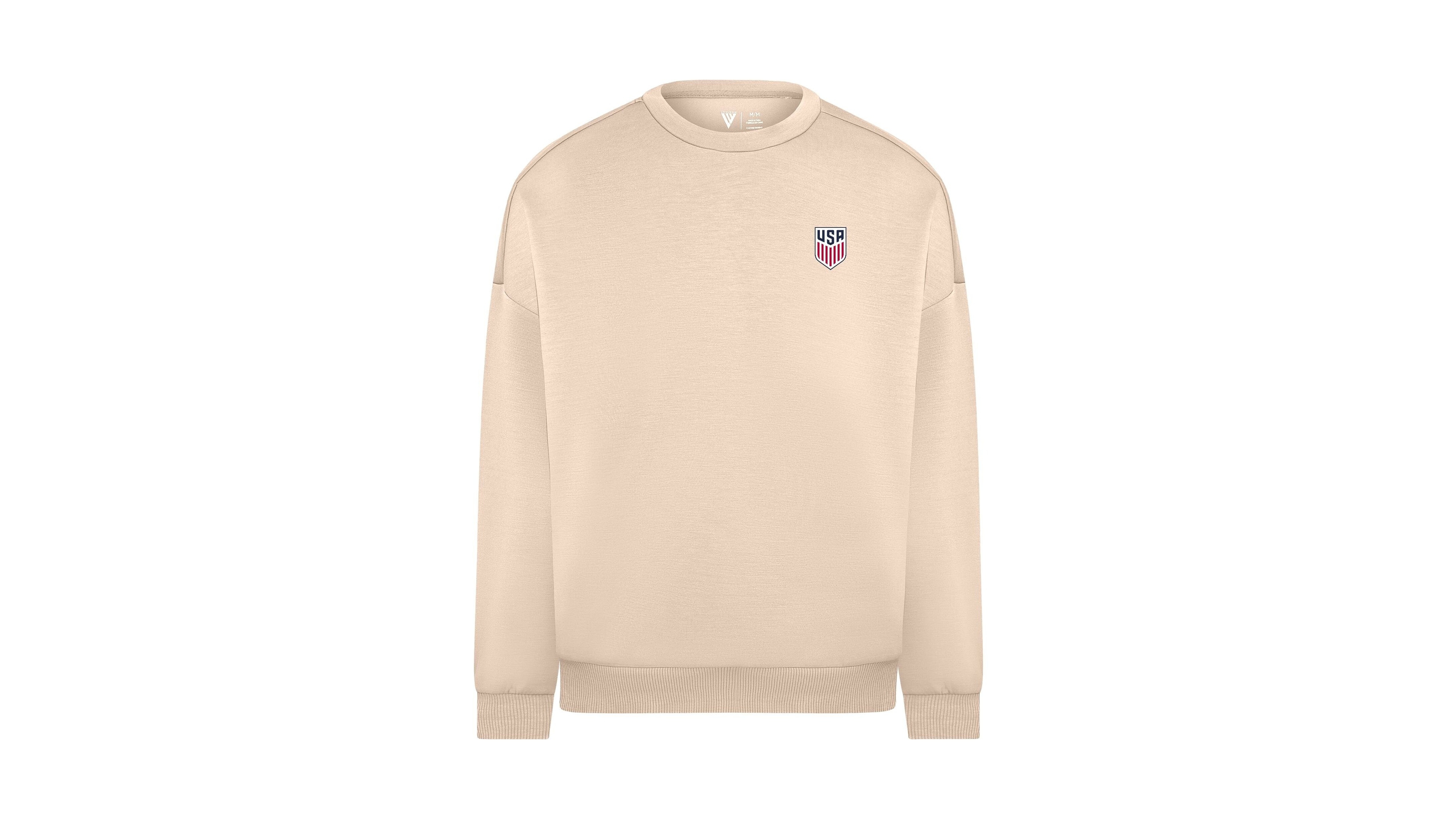 LevelWear Men's Khaki Usmnt Luxe Signature Tri-Blend 3-d Patch Sweatshirt