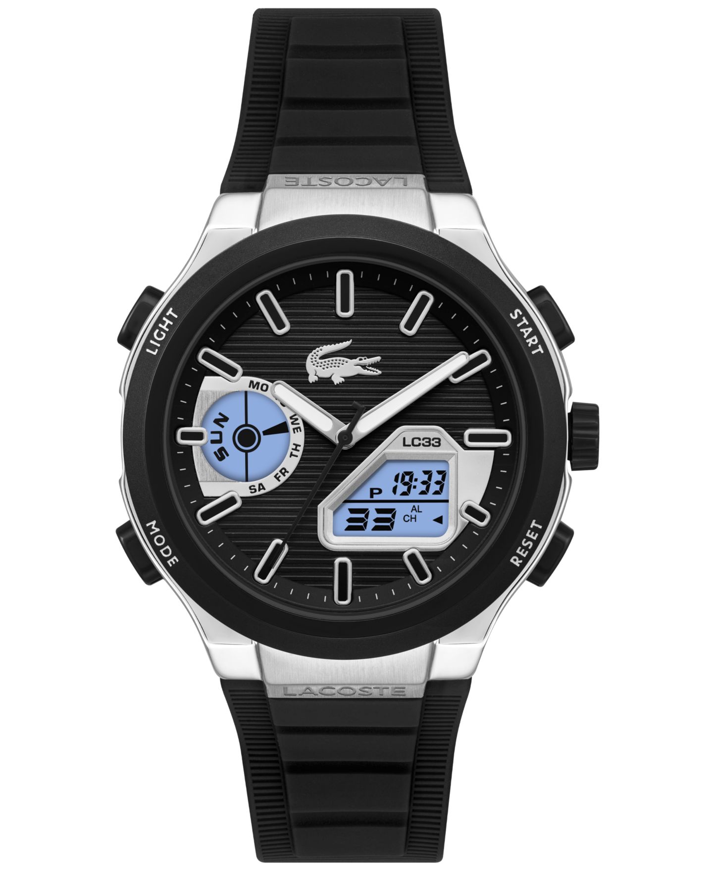 Мужские часы Lacoste Quartz LC33 Black Silicone Strap Watch 44.8mm — фото 4