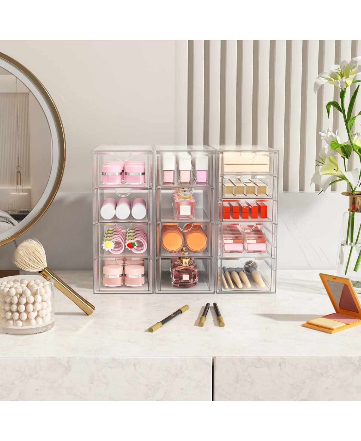 Xdovet Makeup Organizer 13 Drawers Bathroom Desk Storage 3 Pack