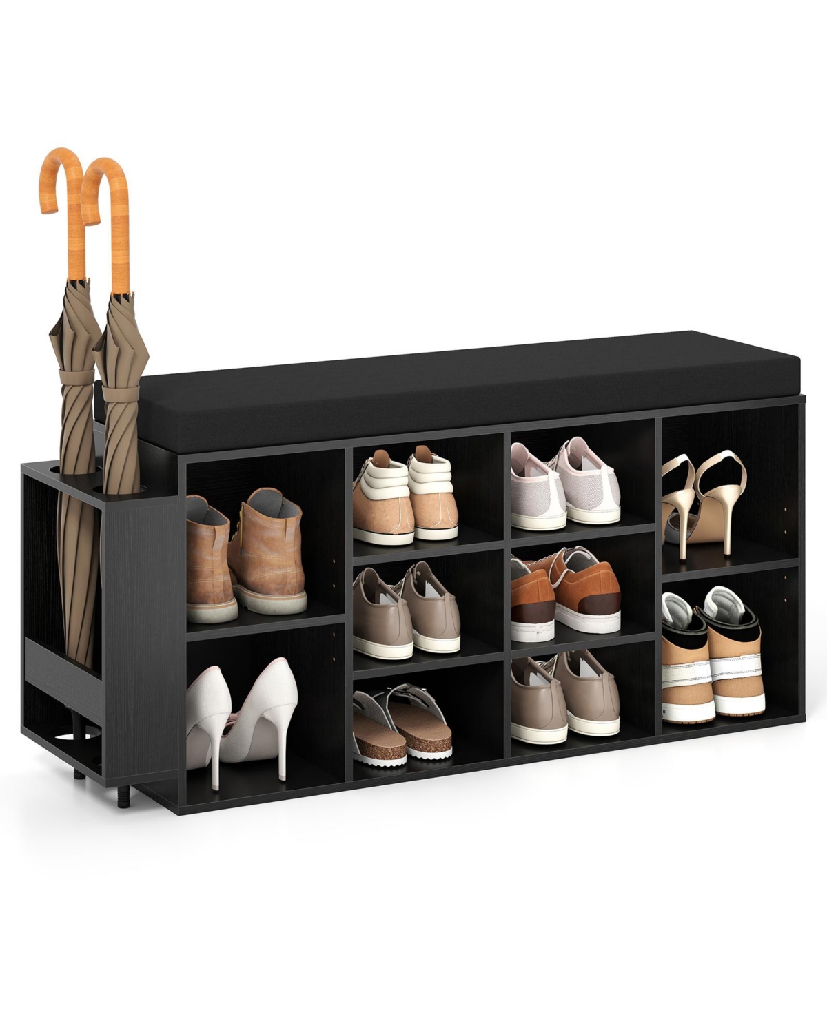 Slickblue 10-Cubby Shoe Storage Bench with Umbrella Stand for Entryway