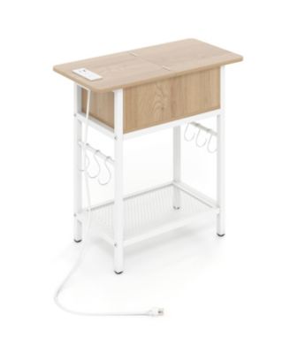 End Table with Built-In Charging Station and Flip Top Compartment