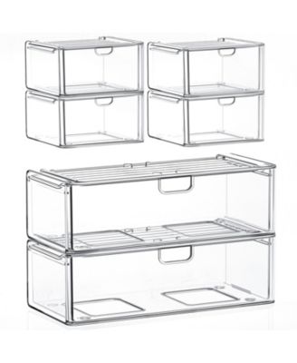 Stackable Drawer Organizer Plastic Storage Makeup Vanity Bathroom Pantry 6 Drawers