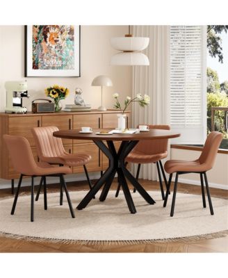Solid Wood Round Dining Kitchen Table with Intersecting Pedestal Base