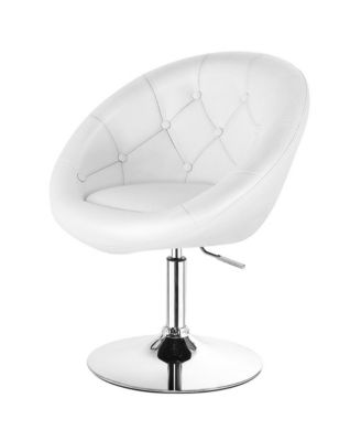 1 Piece Adjustable Modern Swivel Round Tufted Back Accent Chair PU Leather New