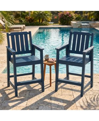All-Weather HDPE Patio Bar Stools Set of 2, Tall Adirondack Chairs with Armrests, Wide Seat and Back, Waterproof for Balcony, Garden, Poolside