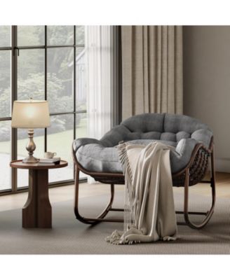 Outdoor Oversized Wicker Lounge Chair, Papasan Rocking Chair for Balcony Backyard Porch Bedroom