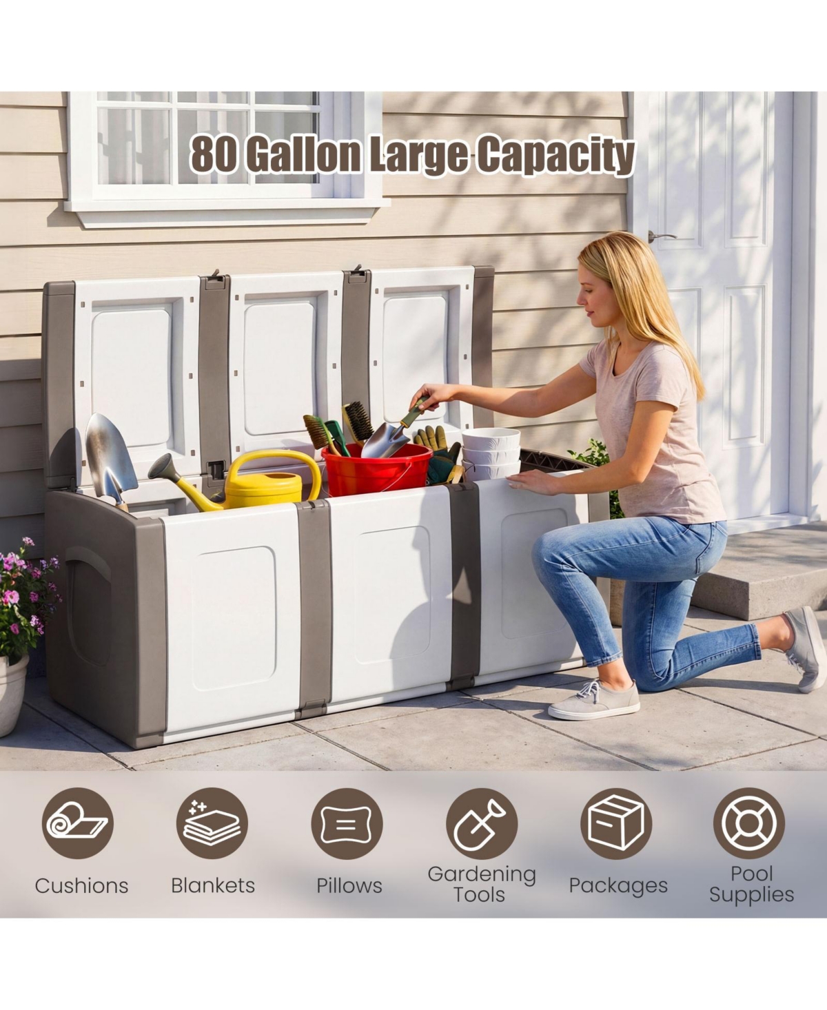 Gymax Deck Box Patio Container w/ Lockable Lid Weatherproof Plastic Storage Bin