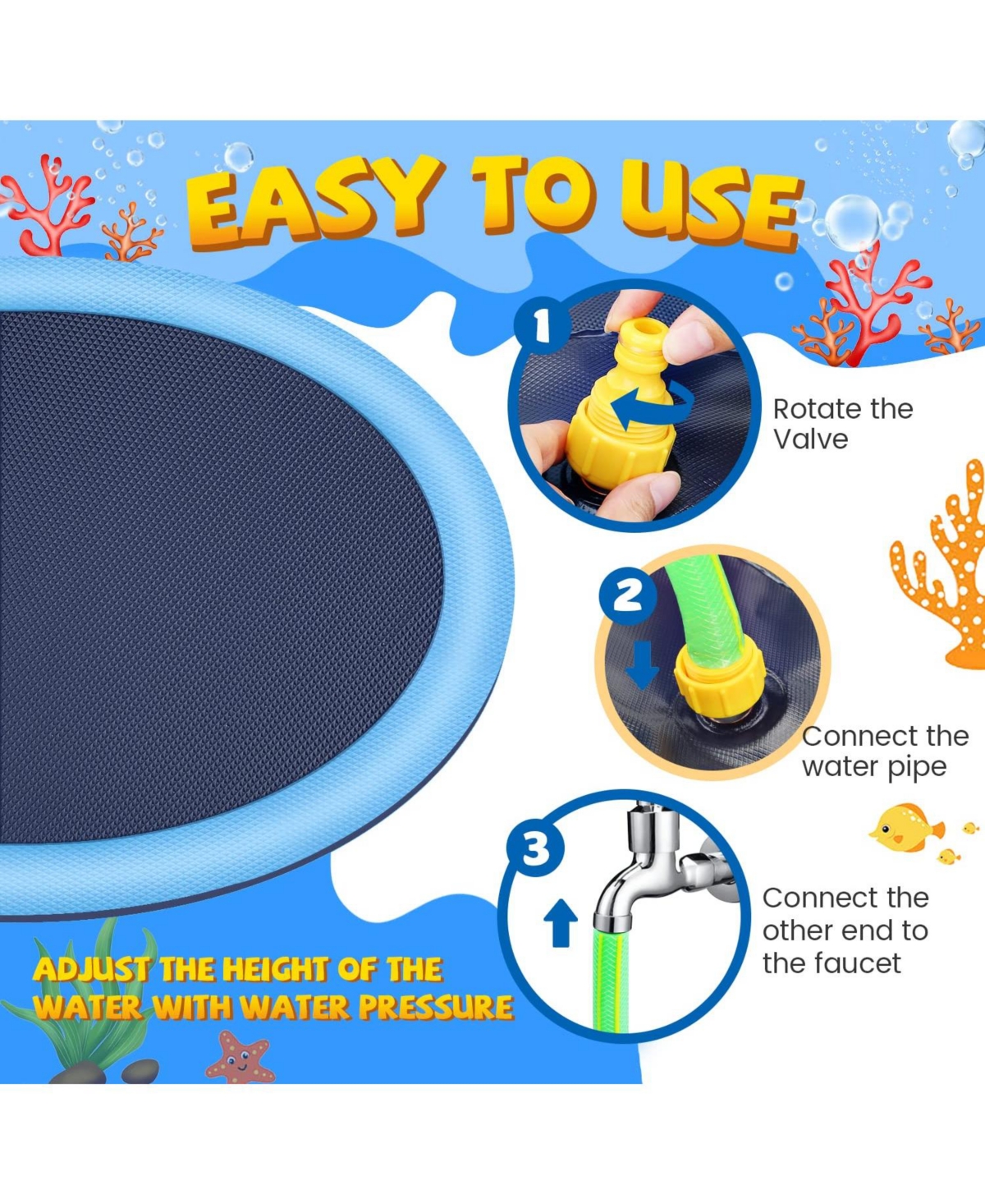 Aofar 87" Splash Pad Sprinkler Pool Dogs Kids Outdoor Summer